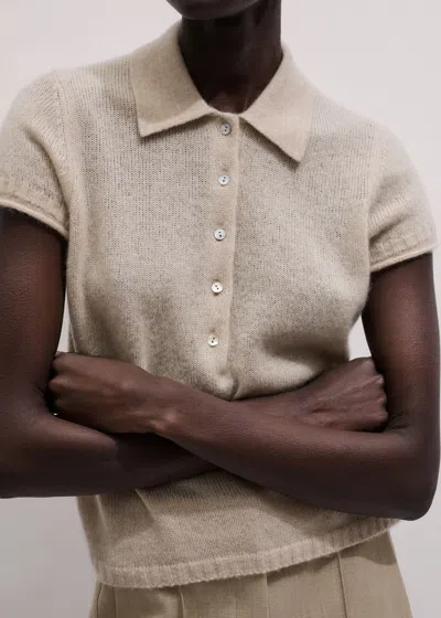 Me+em Merino Cashmere Silk Straight Polo Tee Pale Oatmeal In Multi