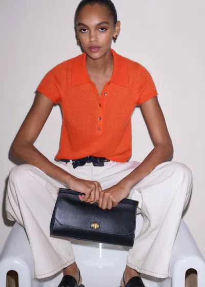 Me+em Merino Cashmere Silk Straight Polo Tee Tangerine Orange