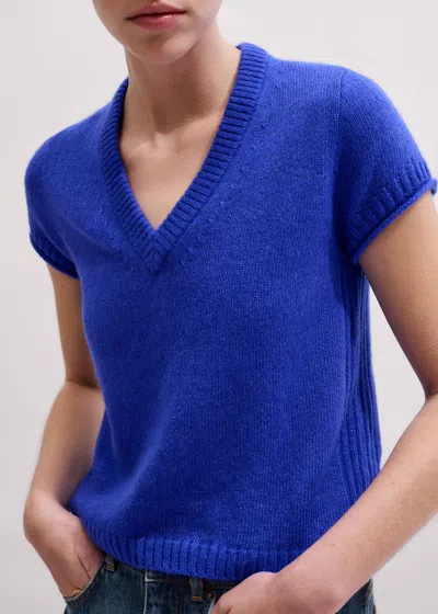 Me+em Merino Cashmere Silk V-neck Straight Baby Tee Deep Blue