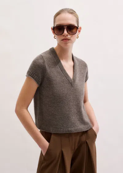 Me+em Merino Cashmere Silk V-neck Straight Baby Tee Hazelnut In Gray