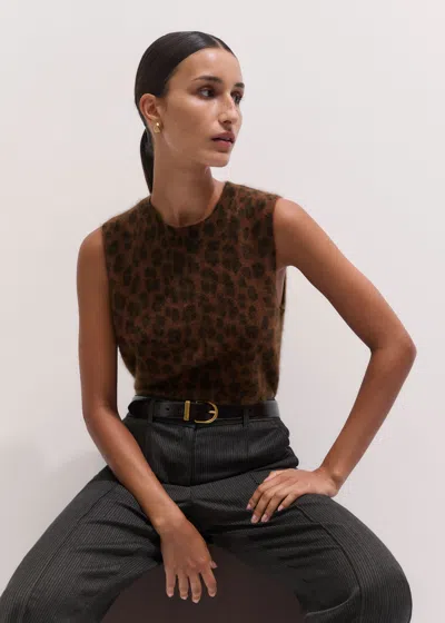 Me+em Merino Cashmere Straight Knit Vest Chocolate Multi In Animal Print