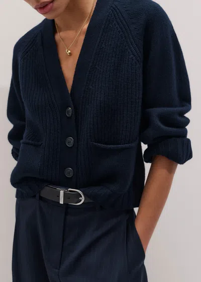 Me+em Merino Cashmere V Neck Relaxed Cardigan Navy In Blue