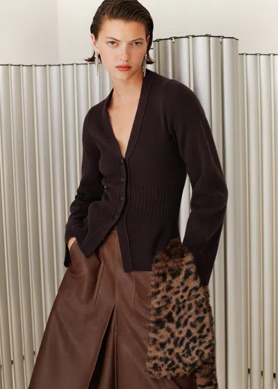 Me+em Merino Cashmere Waisted Cardigan Dark Chocolate In Brown