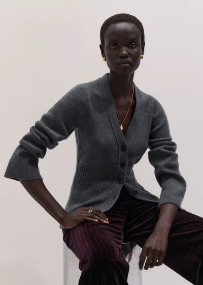 Me+em Merino Cashmere Waisted Cardigan Mid Grey Melange In Gray