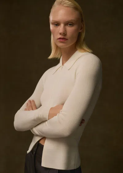 Me+em Merino Stretch Rib Two-way Zip Sweater In Cream