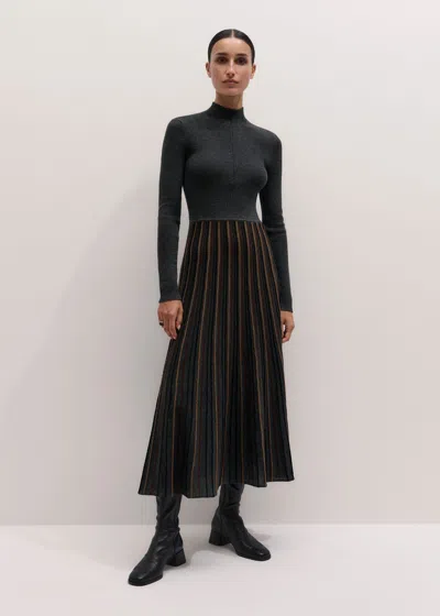 Me+em Merino Stripe Knit Maxi Dress Charcoal Multi In Black