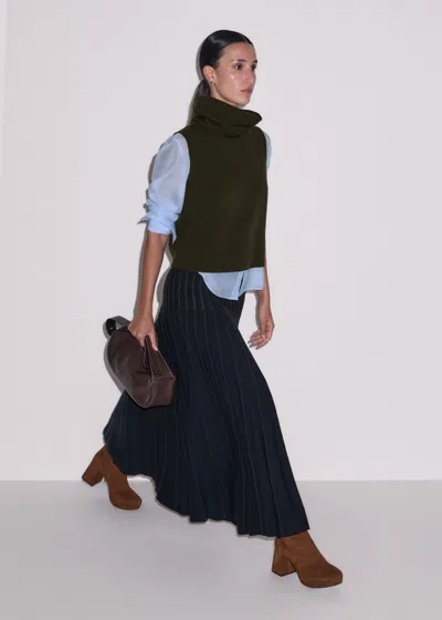 Me+em Merino Stripe Pleat Knit Maxi Skirt Navy-olive In Black