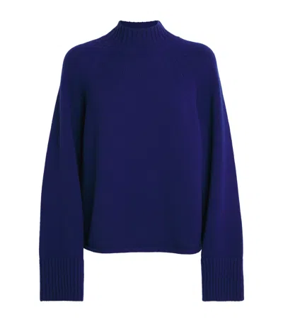 Me+em Merino Wool-cashmere Raglan Sweater In Blue