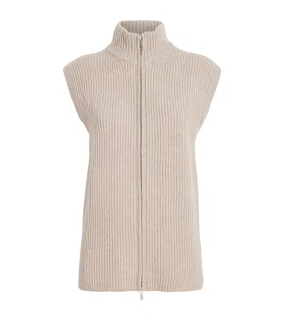 Me+em Merino Wool-cashmere Two-way Zip Vest In Sand