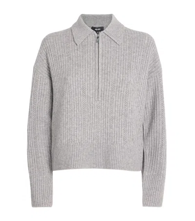 Me+em Merino Wool-cashmere Zip Polo Sweater In Gray