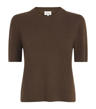 Me+em Merino Wool Ribbed T-shirt In Brown