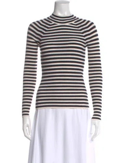 Pre-owned Me+em Merino Wool Striped Top In White