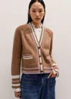 Me+em Merino Wool Varsity Cardigan In Camel Multi