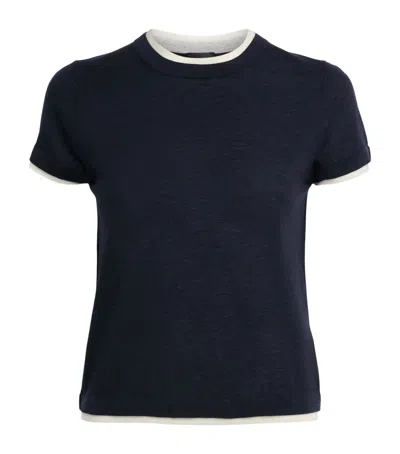 Me+em Merino Wool-cashmere Barely There T-shirt In Blue