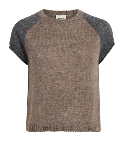 Me+em Merino Cashmere Silk Colour Block Baby Tee Hazelnut-charcoal In Gray