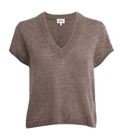 Me+em Merino Wool-cashmere-silk V-neck Sweater In Brown