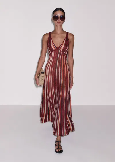 Me+em Metallic Textured Stripe Knit Maxi Dress Pomegranate Red Multi In Brown