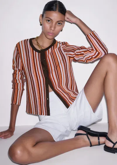 Me+em Metallic Textured Stripe Slim Cardigan Cinnamon Multi In Brown