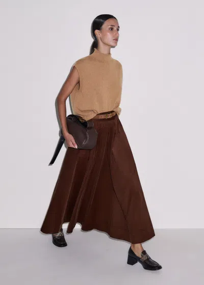 Me+em Micro Cord Maxi Skirt + Belt Deep Pecan Brown
