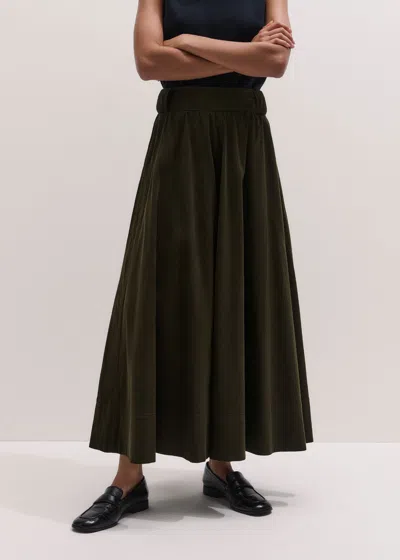 Me+em Micro Cord Maxi Skirt + Belt Rich Olive Green
