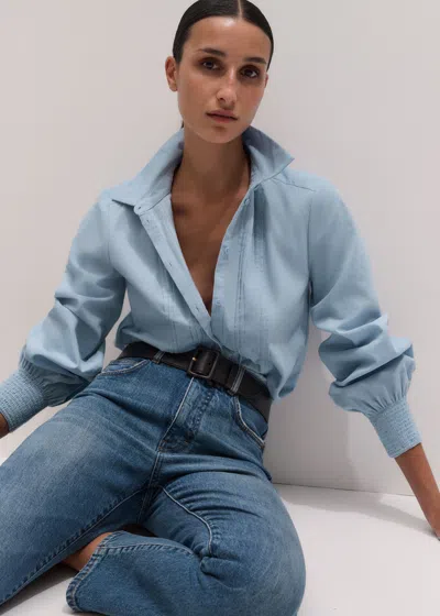 Me+em Micro Cord Slim Fitting Blouse Chambray Blue