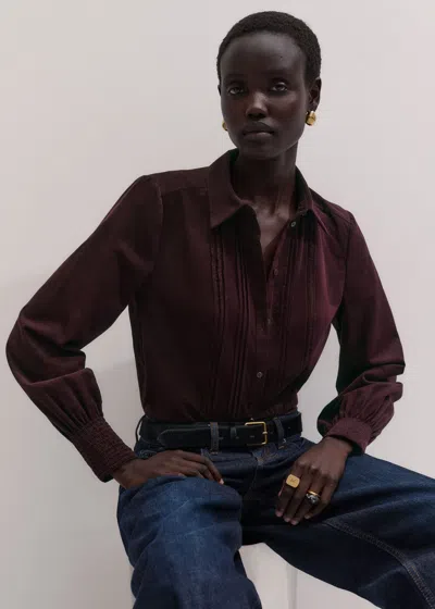 Me+em Micro Cord Slim Fitting Blouse Merlot In Brown