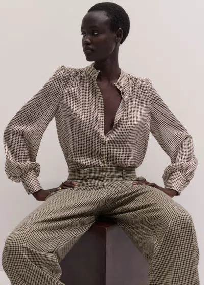 Me+em Micro Foulard Print Blouse + Tie Light Cream Multi In Neutral