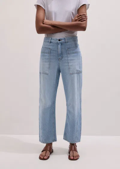 Me+em Micro Stripe Engineered Leg Jean Ecru-indigo Wash In Blue