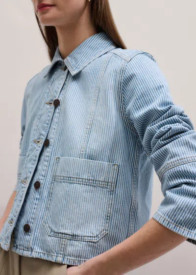 Me+em Micro Stripe Straight Fit Jacket Ecru-indigo Wash In Blue