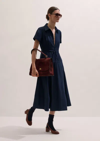 Me+em Midi Shirt Dress Navy In Blue