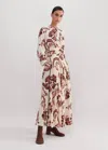 Me+em Midnight Floral Print Maxi Dress In Light Cream/black/peach