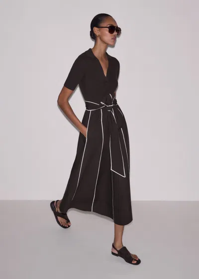 Me+em Mixed Media Fit And Flare Midi Dress + Belt Brown-light Cream