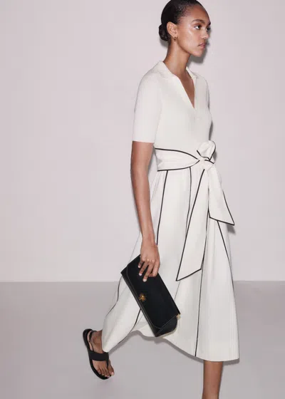 Me+em Mixed Media Fit And Flare Midi Dress + Belt Light Cream-brown In White