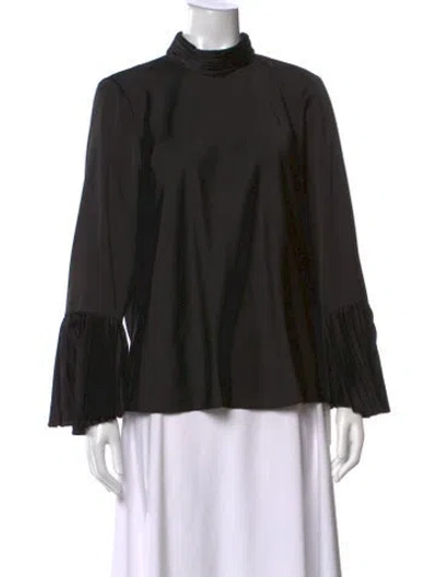 Pre-owned Me+em Mock Neck Long Sleeve Blouse In Black