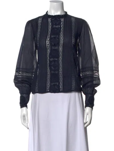 Pre-owned Me+em Mock Neck Long Sleeve Blouse In Blue