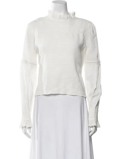 Pre-owned Me+em Mock Neck Long Sleeve Blouse In White