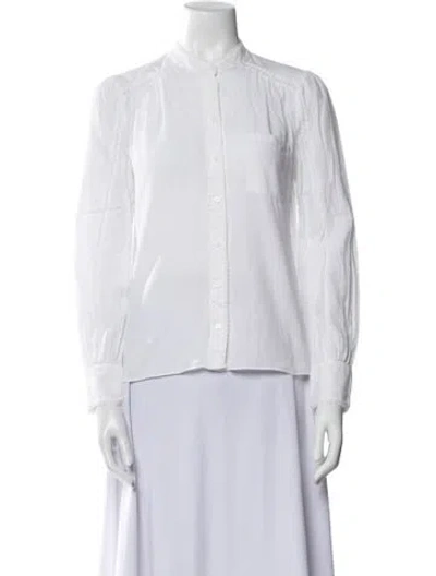Pre-owned Me+em Mock Neck Long Sleeve Button-up Top In White