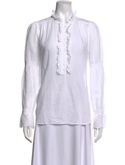 Pre-owned Me+em Mock Neck Long Sleeve Button-up Top In White