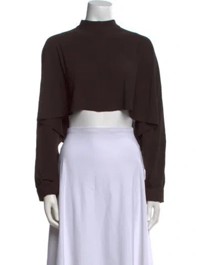 Pre-owned Me+em Mock Neck Long Sleeve Crop Top In Brown