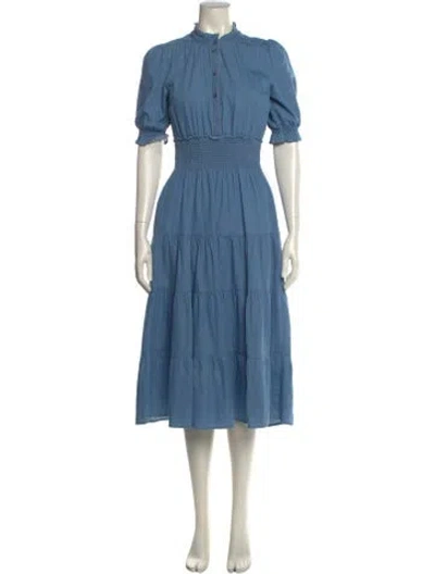 Pre-owned Me+em Mock Neck Midi Length Dress In Blue