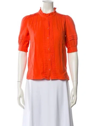 Pre-owned Me+em Mock Neck Short Sleeve Button-up Top In Orange