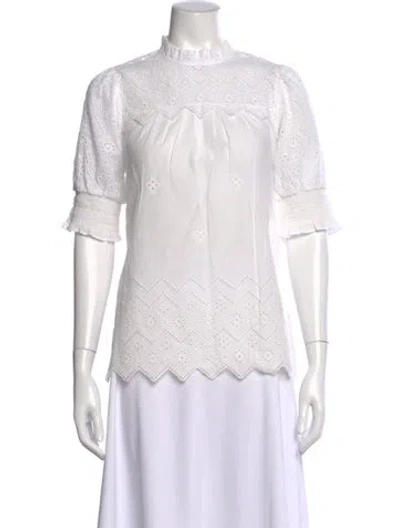 Pre-owned Me+em Mock Neck Short Sleeve Top In White