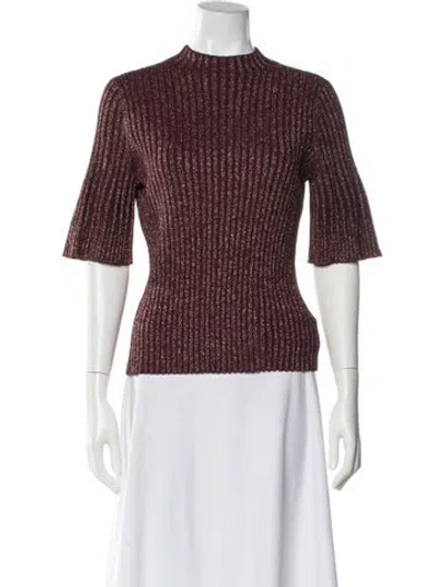 Pre-owned Me+em Mock Neck Three-quarter Sleeve Top In Burgundy