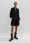 Me+em Modern Twill Pleated Short Swing Dress In Black