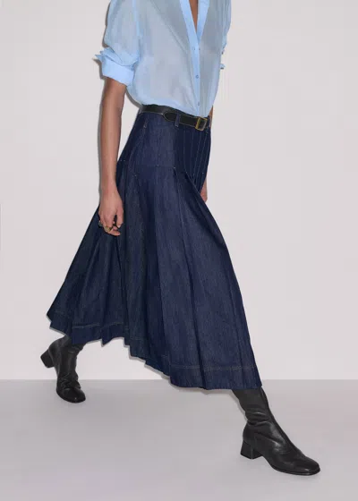 Me+em Multi Pleat Skirt Dark Rinse Wash In Blue