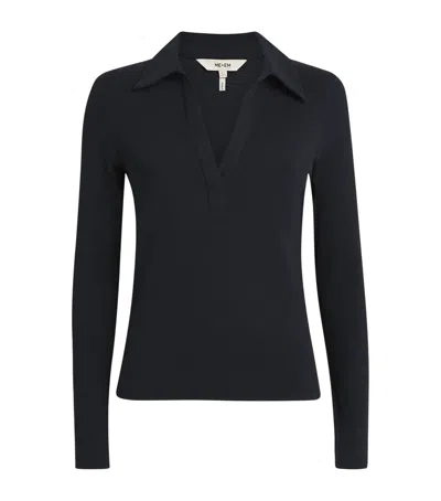Me+em Organic Cotton Long-sleeve Polo Shirt In Black