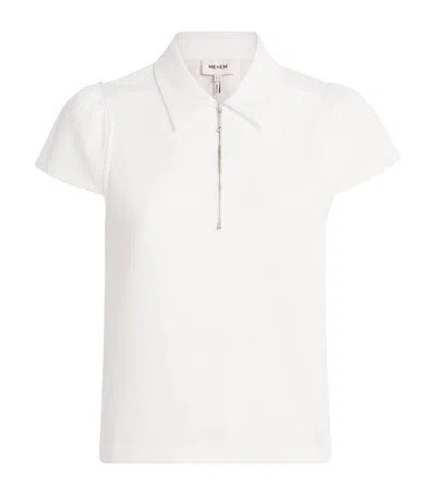 Me+em Organic Cotton Zipped Polo Sweater In White
