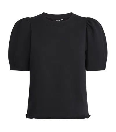 Me+em Organic Cotton-blend Puff-sleeve Top In Black
