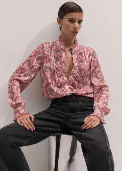 Me+em Ornate Climbing Paisley Print Frill Blouse + Tie Pink Multi