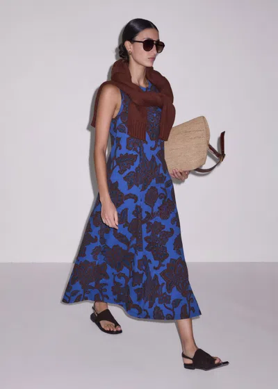 Ornate Lace Floral Print Swing Maxi Dress Blue Multi from ME+EM